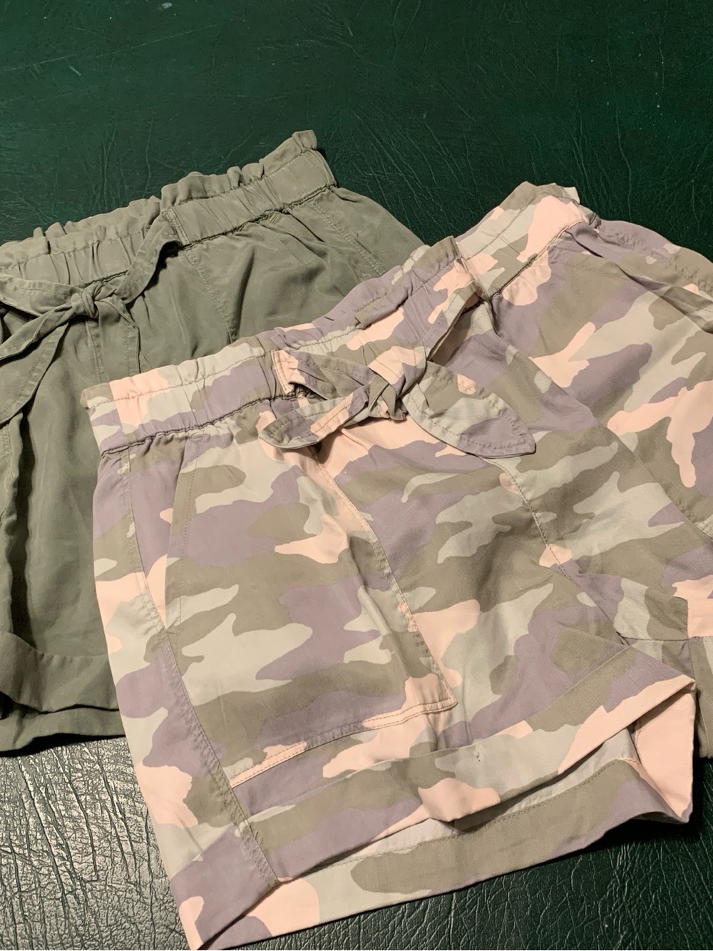 aerie Pink & Olive Camouflage Drawstring Shorts and solid olive green- set 2